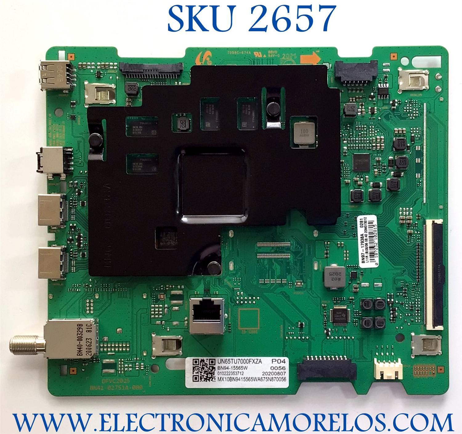 MAIN PARA TV SAMSUNG / NUMERO DE PARTE BN94-15565W / BN41-02751A / BN41-02751 / BN97-17938A / P04/ 0056/ 20200807/ MX10BN9415565WA675N870056 / PANEL CY-BT065HGHV1H / MODELO UN65TU7000FXZA CC02 / UN65TU7000FXZA / UN65TU7000F
